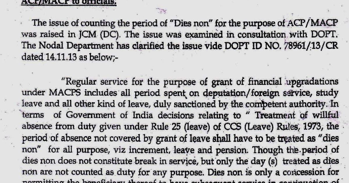 Clarification on reckoning of period of "Dies non" while & granting ACP