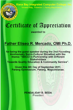 Certificate of Appreciation, Father Eliseo R. Mercado