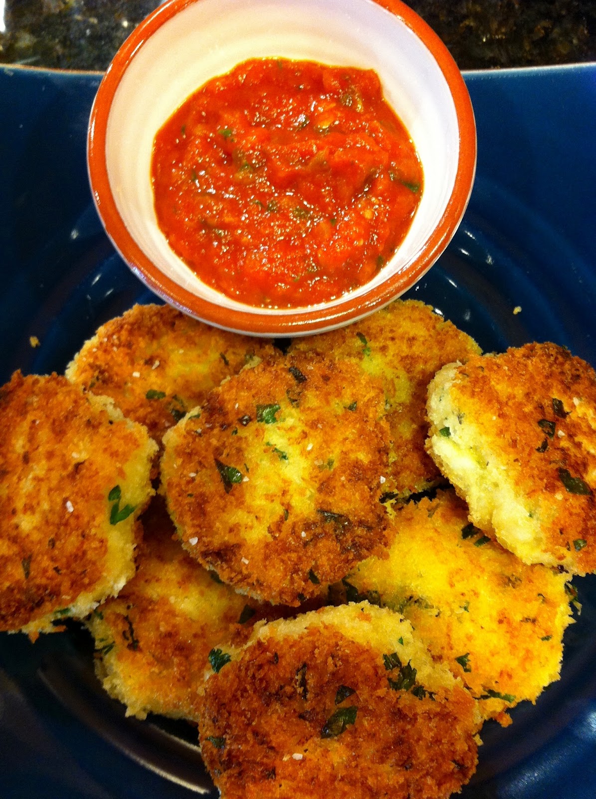 Katie's Kuisine Parmesan and Herb Risotto Cakes with a Quick Marinara