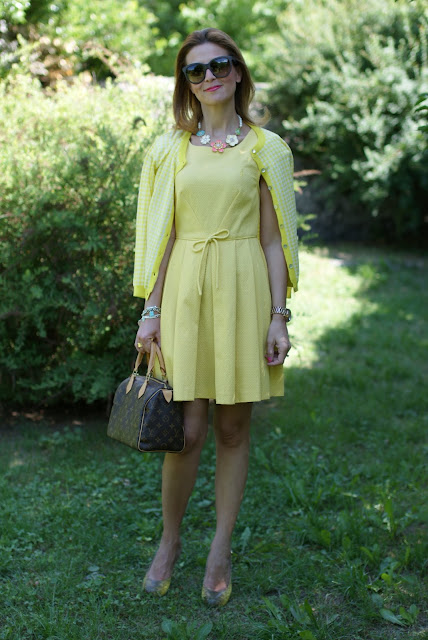 yellow bon ton dress, LV Speedy 25, Fashion and Cookies