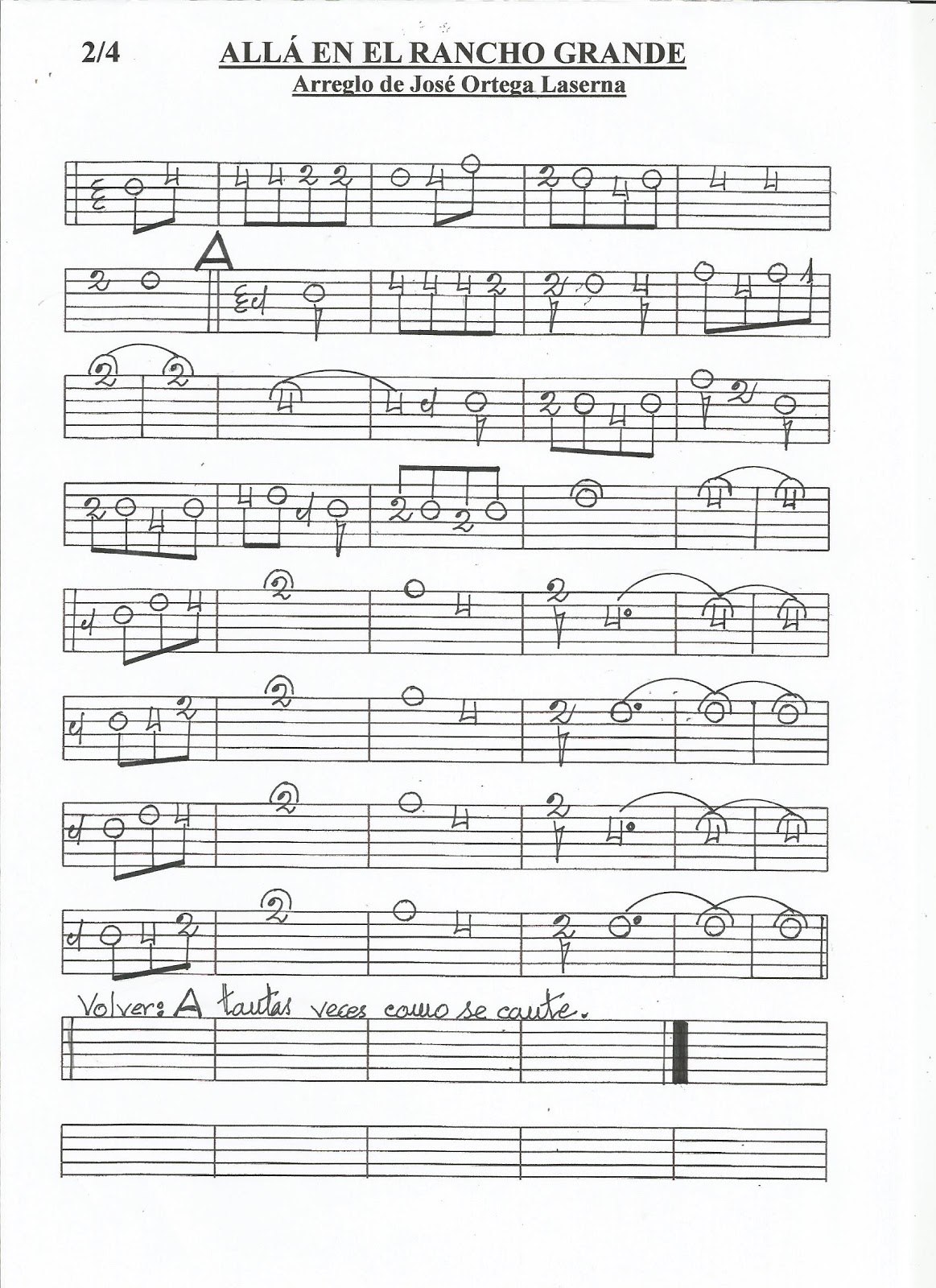 PARTITURAS EN CIFRA PARA BANDURRIA Y LAÚD DE JOSÉ ORTEGA LASERNA: ALLÁ