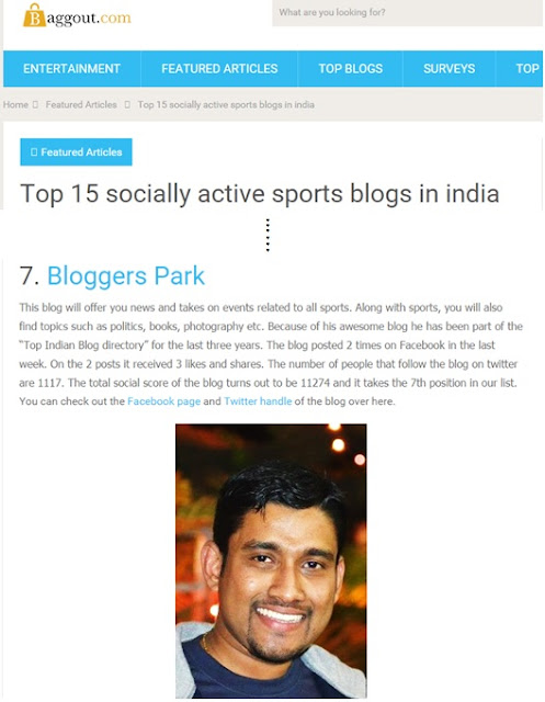 Baggout.com Top 15 Socially active Sports blog in India 2015