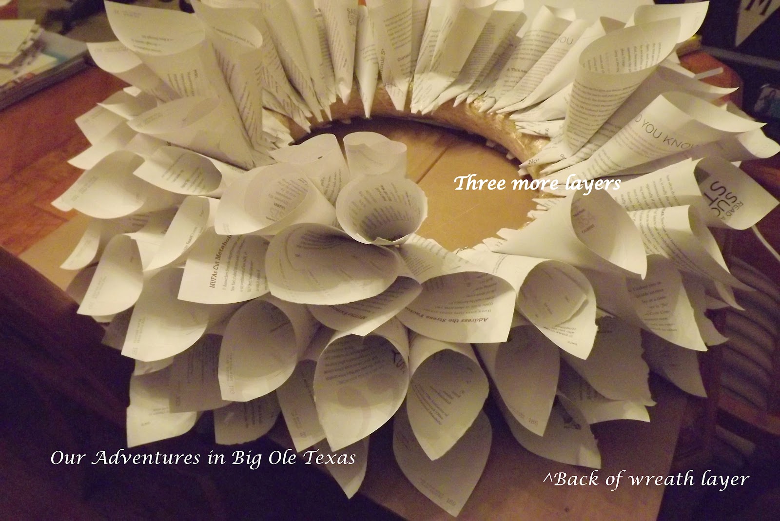 Book Page Wreath with Flowers{Our Adventures in Big Ole Texas}