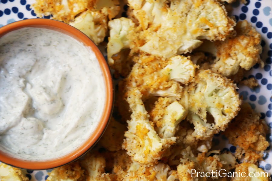 Baked Cheesy Buffalo Cauliflower Chips PractiGanic Vegetarian Recipes and Organic Living