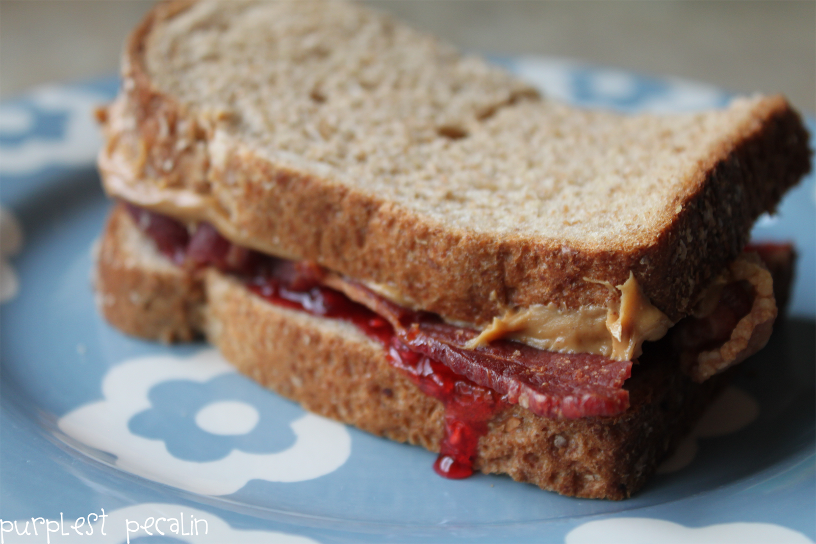 Purplest Pecalin Peanut Butter and Jelly Bacon Sandwich