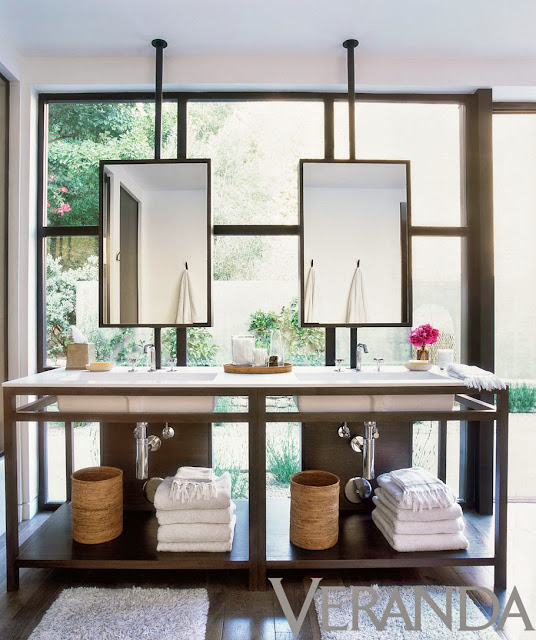 Hanging ceiling mirrors on steel rods