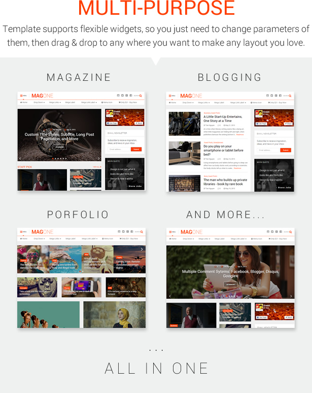 MagOne - Ultimate Blogger Magazine Template Multi-Purpose