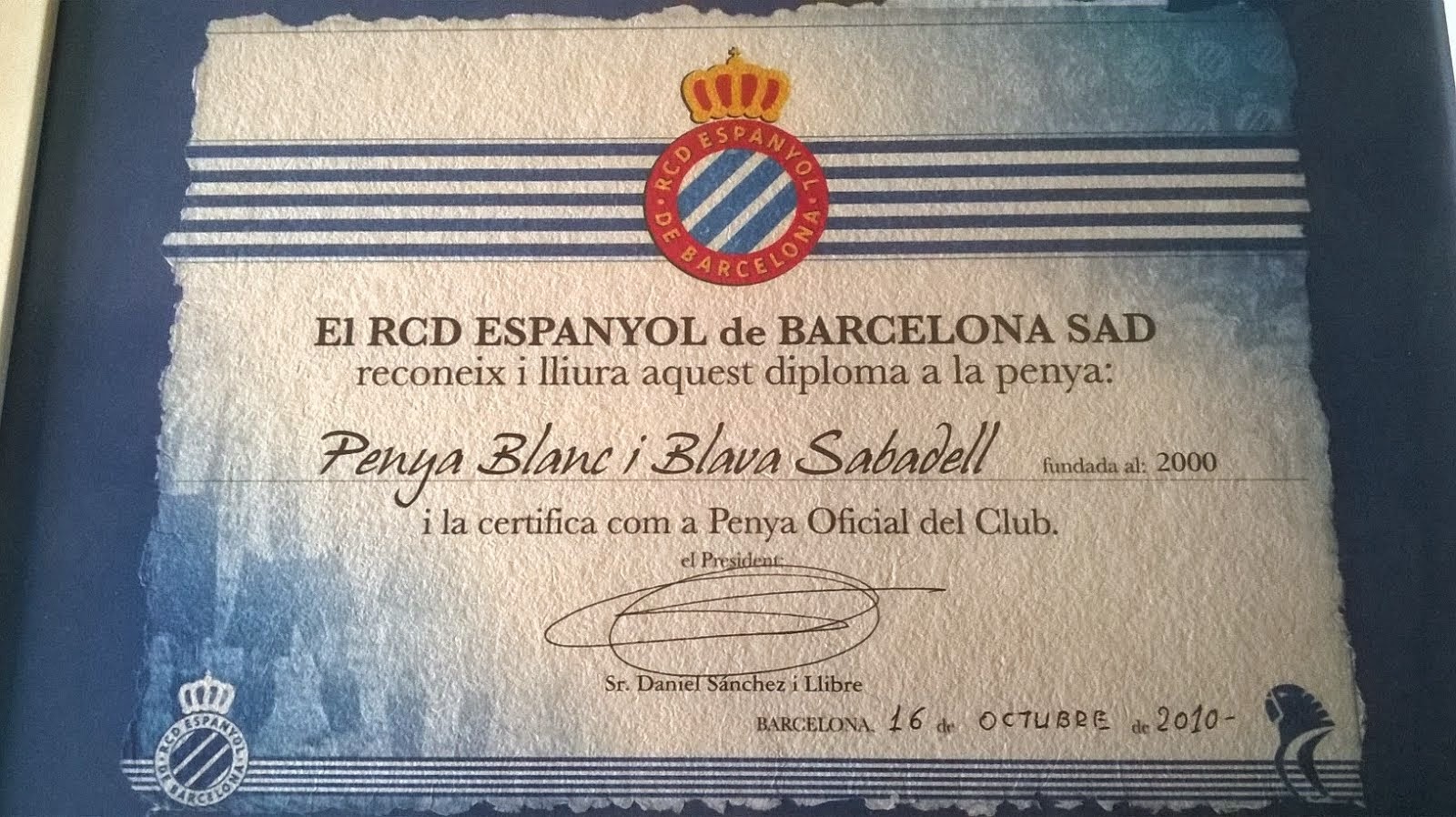 Diploma RCD Espanyol