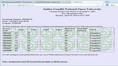 Ignou Grade Card Enter Check Your Enrollment Number By Ignou Ac In Ignou Grade Card Www.ignou.ac.in result 2020 (grade cards updated on official website). ignou grade card blogger