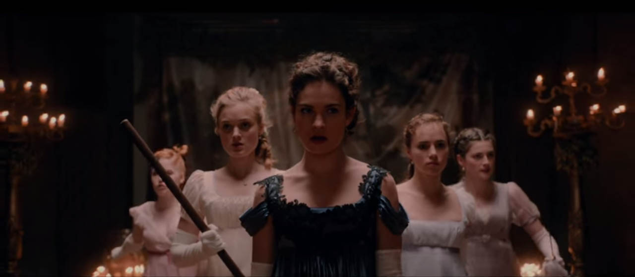 Pride and Prejudice and Zombies 2016 horror comedy romantic film featuring the Elizabeth Bennet and her four sisters kicking zombie ass in a 19th Centure Zombie Infested England