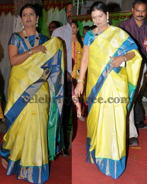 DK Aruna in Lime Yellow Silk Saree Saree Blouse Patterns