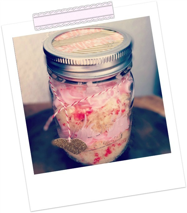 Lovely Struck valentine's cake in a jar