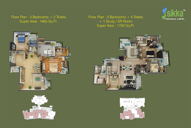 2bhk and 3 bhk floor plan of sikka kaamna greens