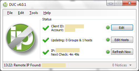 Главное окно программы No-IP DUC после синхронизации