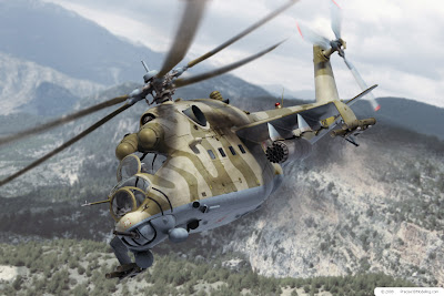 Mil Mi-24: o mais poderoso helicóptero militar russo  Mil_Mi-24_Hind_helicopter_art_Asa+Rotativa