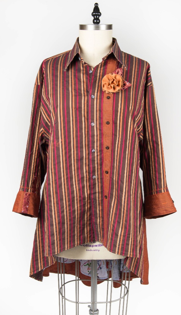Refashion Coop Upcycled blouse made from men's dress shirts fall colors