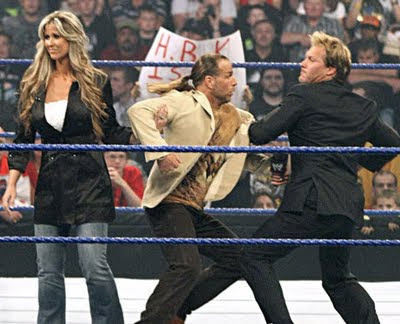 chris jericho in action with shawn michaels and rebecca