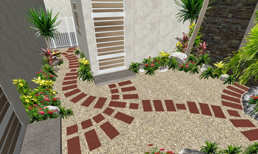 Patio con sendero creativo de adoquín: "El Ave Fénix" · Diseños para un