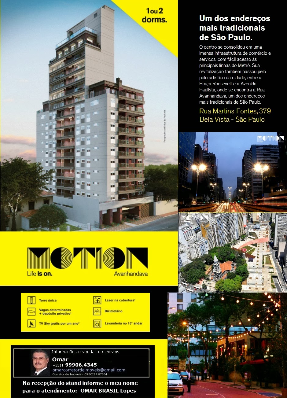 MOTION AVANHANDAVA - Apartamentos de 1 e 2 dorms., 41 a 76m² . R. Martins Fontes, República-SPaulo 