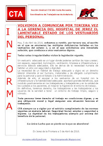 VOLVEMOS A COMUNICAR POR TERCERA VEZ A LA GERENCIA DEL HOSPITAL DE JEREZ EL LAMENTABLE ESTADO DE LO