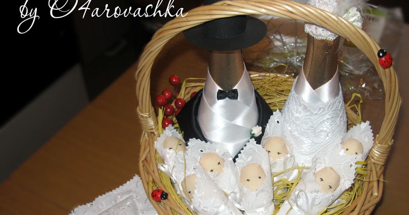 Украшение бутылки шампанского на свадьбу из лент Украшение бутылки шампанского на свадьбу из лент