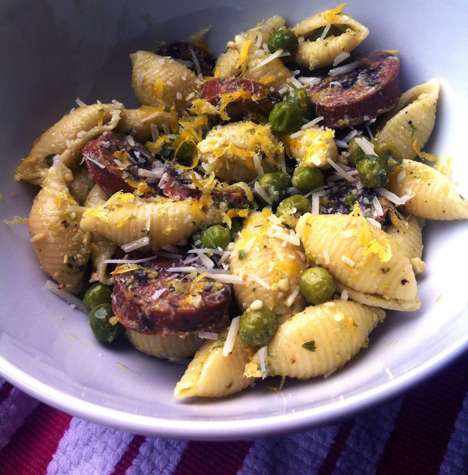 Ice Tea Spoons and Pickle Forks Pea, Pesto, Sausage Pasta Salad