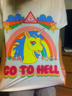 kids t-shirt with unicorn rainbow and stars go to hell