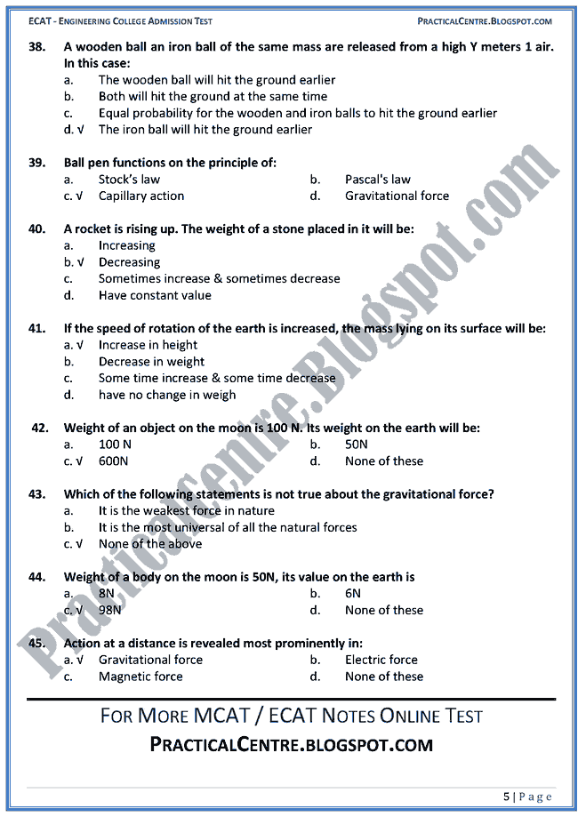 gravitation-ecat-preparation-mcqs-test-physics-engineering-admission-test