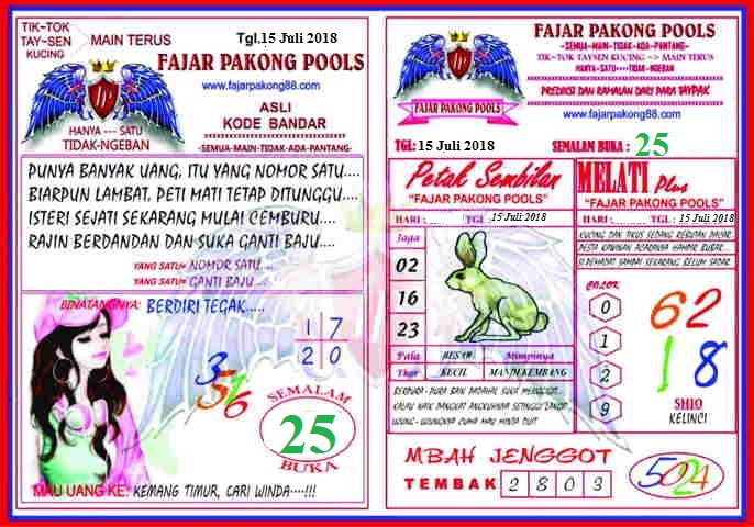 Fajar Pakong Pools Juli 2018