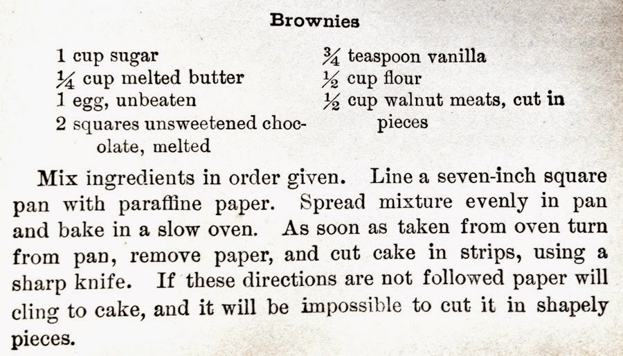 Grandma's Vintage Recipes FIRST BROWNIE RECIPE PUBLISHED IN AMERICA