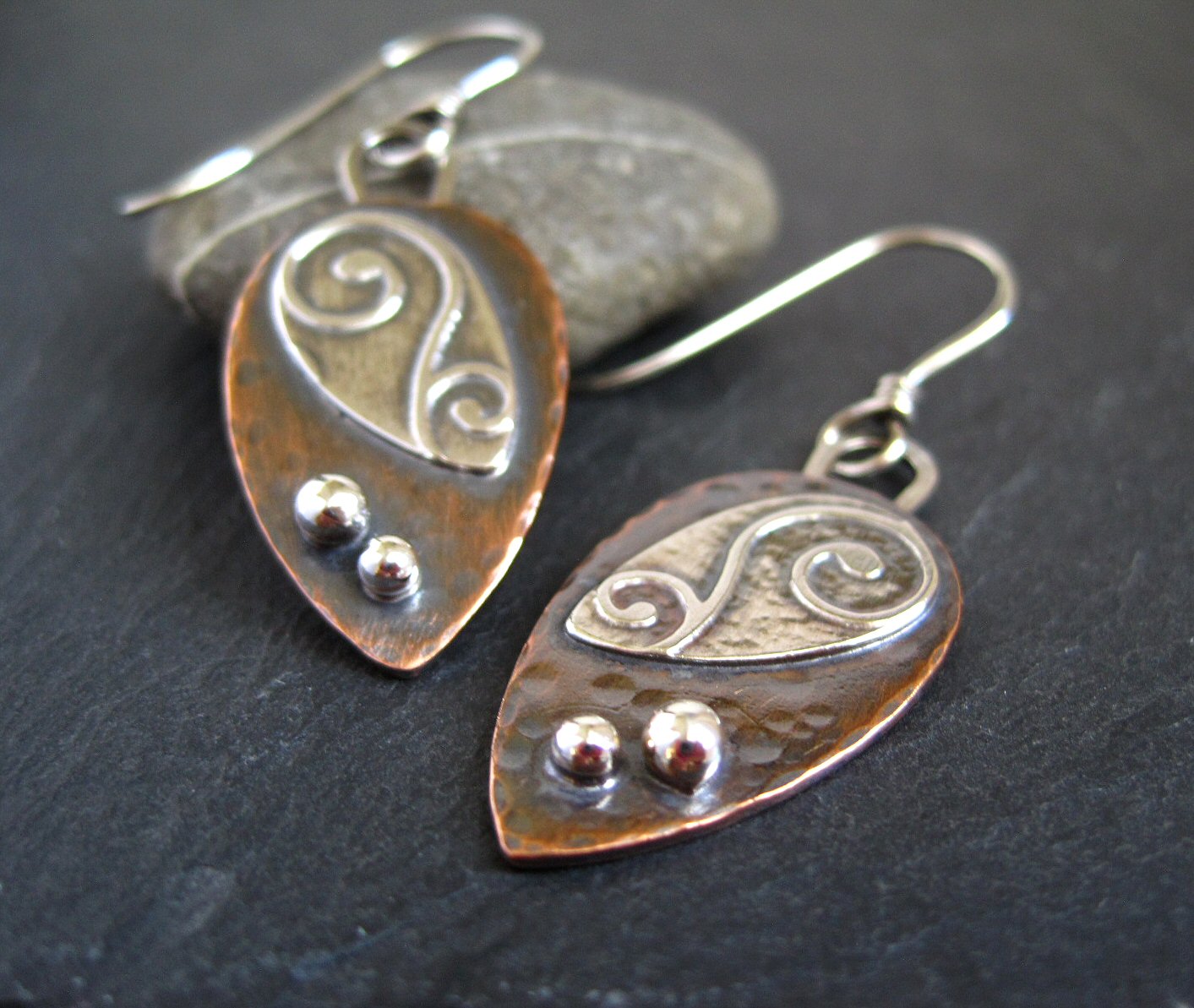 Contrasting Textures Copper And Silver Earrings