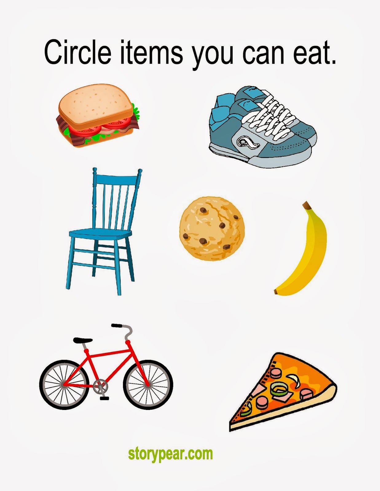 Story Pear Learning about foods Free Circling Activity!