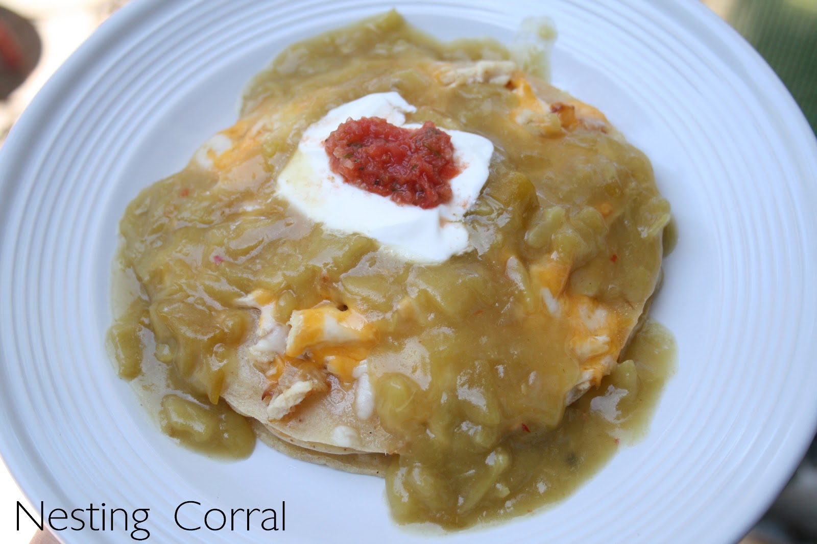 The Nesting Corral Green Chili Enchilada Stacks