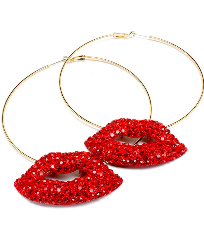 Red Lip Hoop Earrings