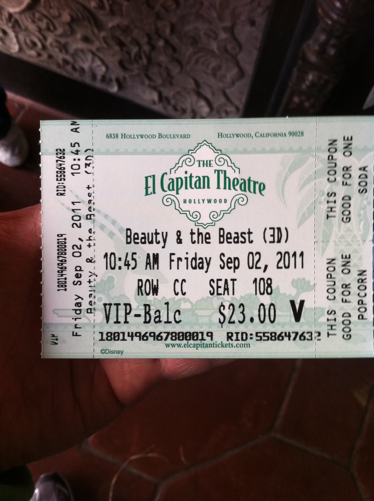 Sasaki Time Beauty and The Beast 3D at the El Capitan Theater