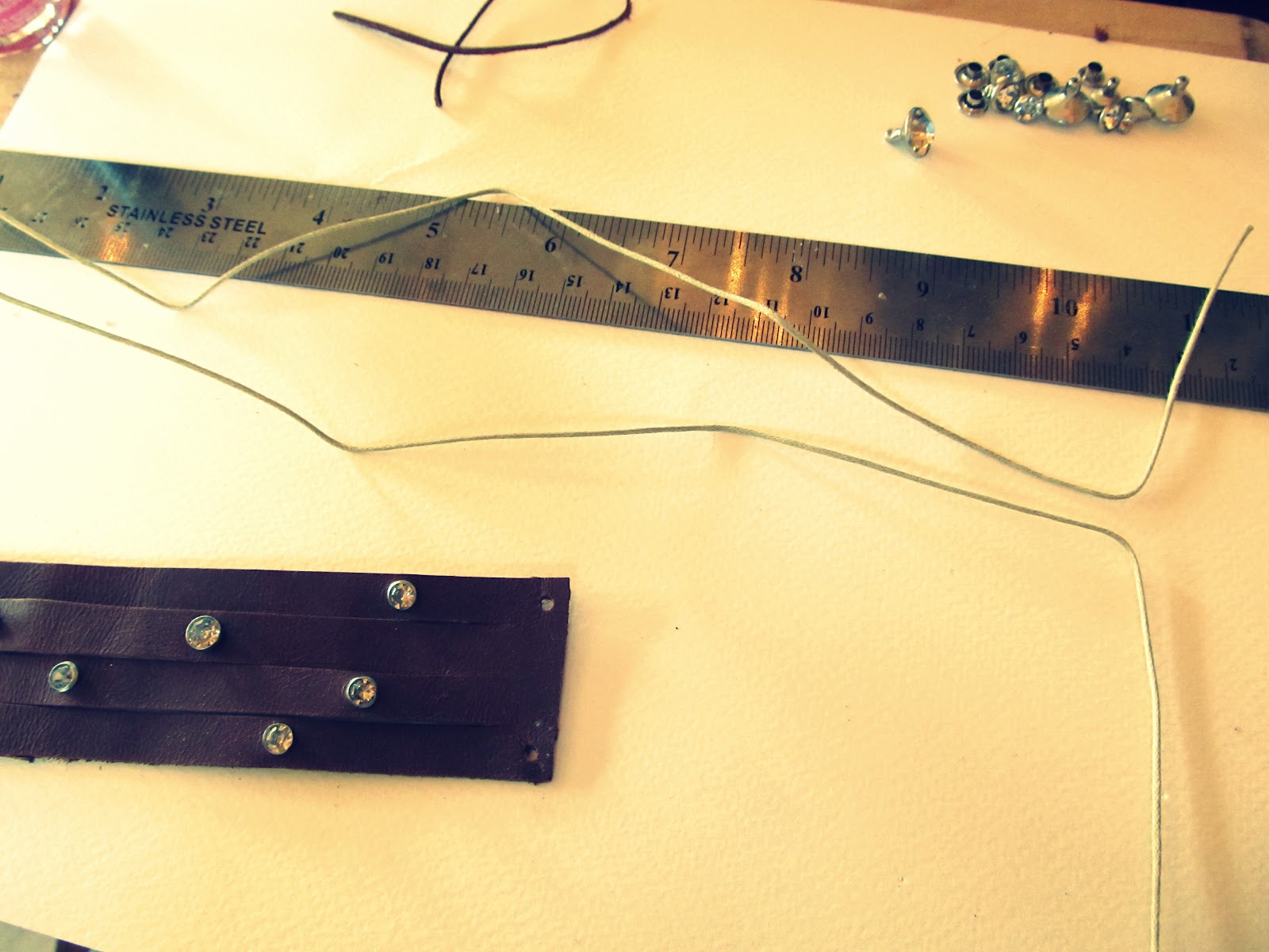 WobiSobi Leather and Rhinestone Cuff Bracelet