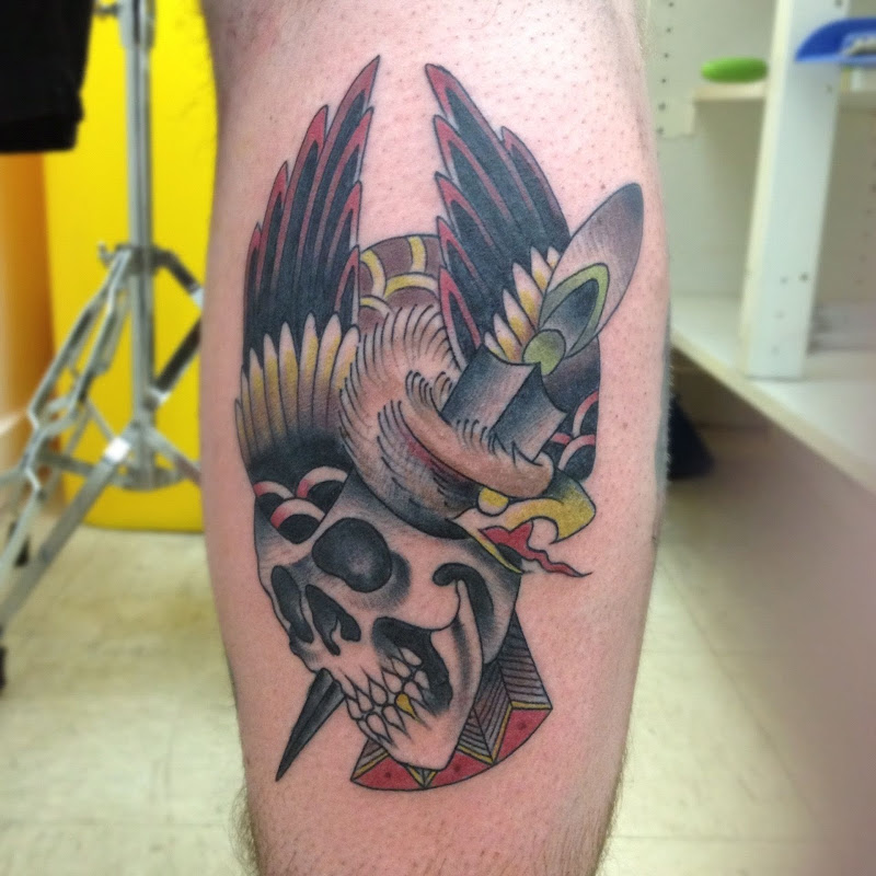 Chunky Dave's eagle & skull design. Tattoo by Rochey title=