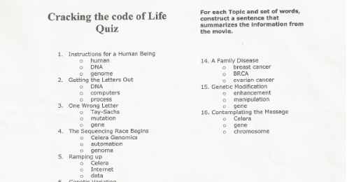 cracking the code of life worksheet key