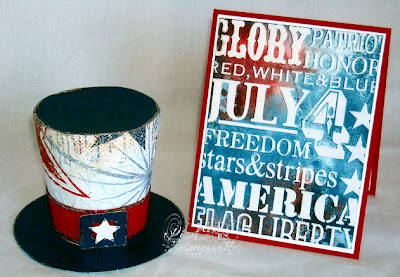 4th of July Invite and Party Favor - Template from Creations by AR using Bo Bunny Pattern Paper, card Stampers Anonymous Tim Holtz Americana Silhouettes Stamp Set