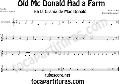 Sheet Music for Clarinet Old Mc Donald Had a Farm Traditional Song Music Scores En la granja del tio Mac Donald Partitura