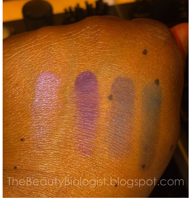 MAC Cosmetics Archie's Girls Spoiled Rich eyeshadow palette swatches Pin-up Purple Spoiled Rich Ron Ron Run Gravel