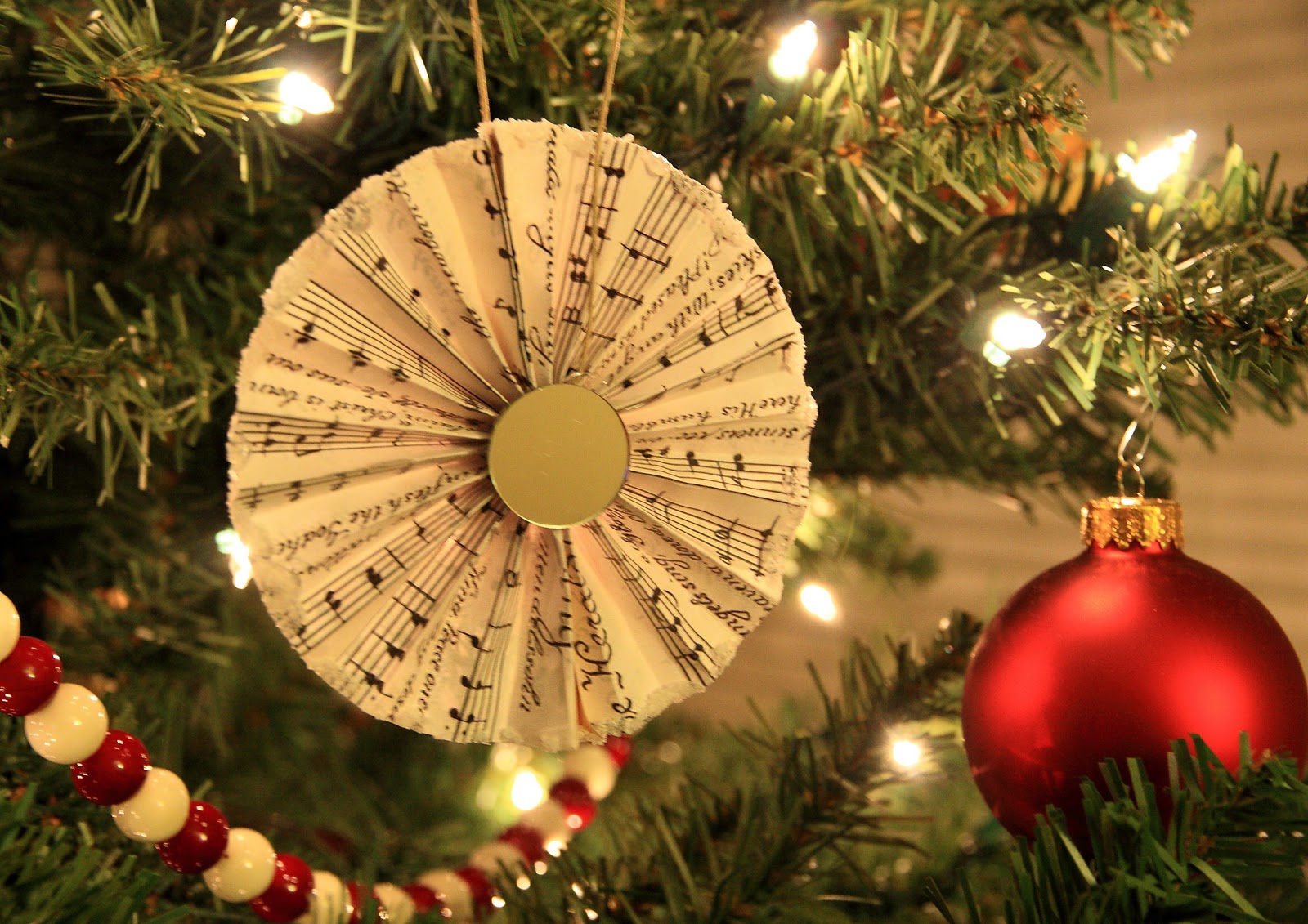 Sheet Music Paper Fan Christmas Ornaments Yellow Bliss Road