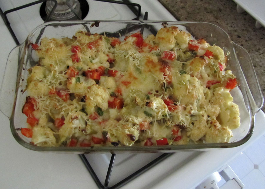 Smells Like Food in Here Cheesy Artichokes, Cauliflower and Red Pepper