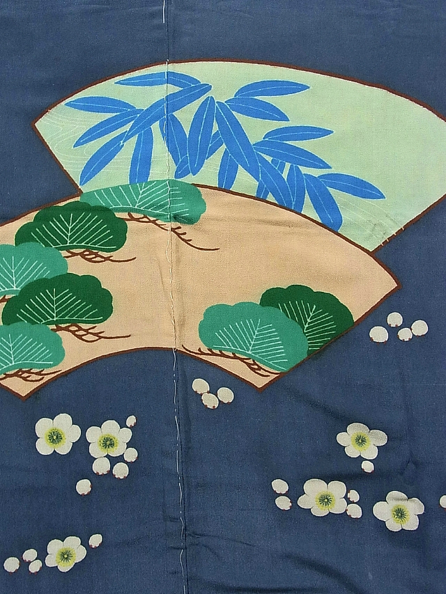 Vintage Japanese kimono fabric Hana Karakusa tsumugi wool kimono fabric