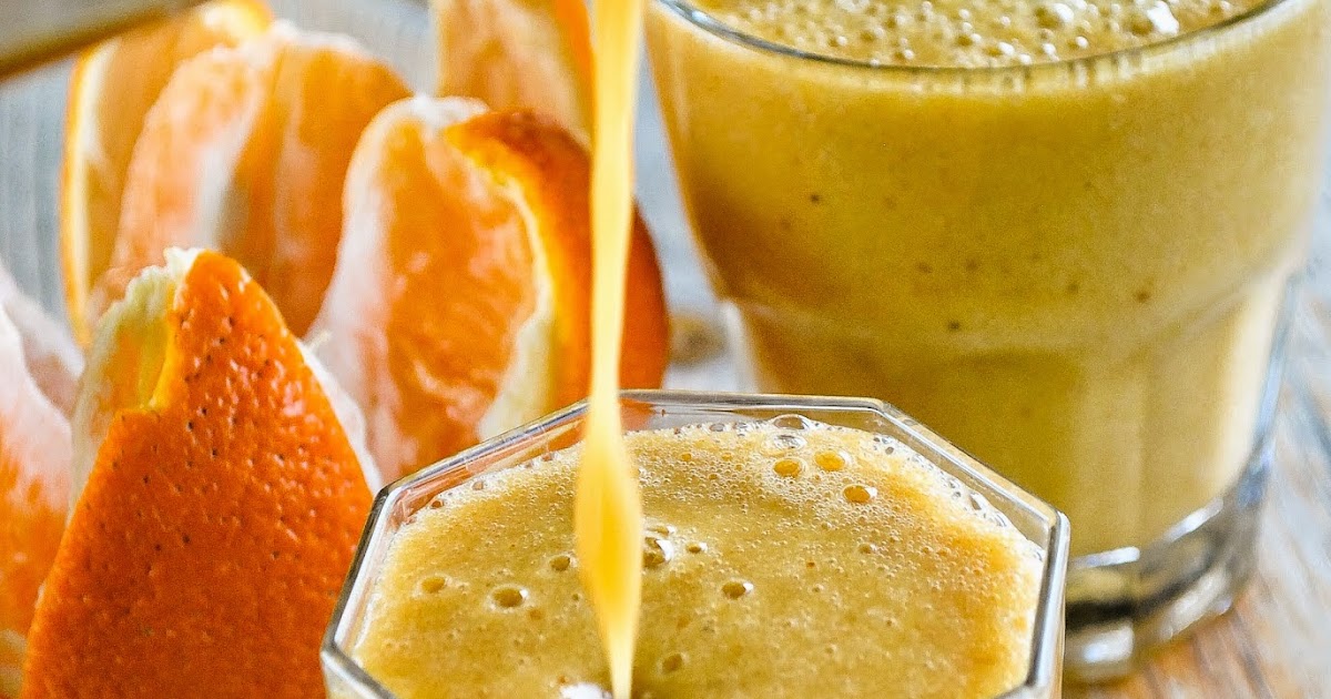 My everyday smoothie with orange, banana and dates VeganSandra