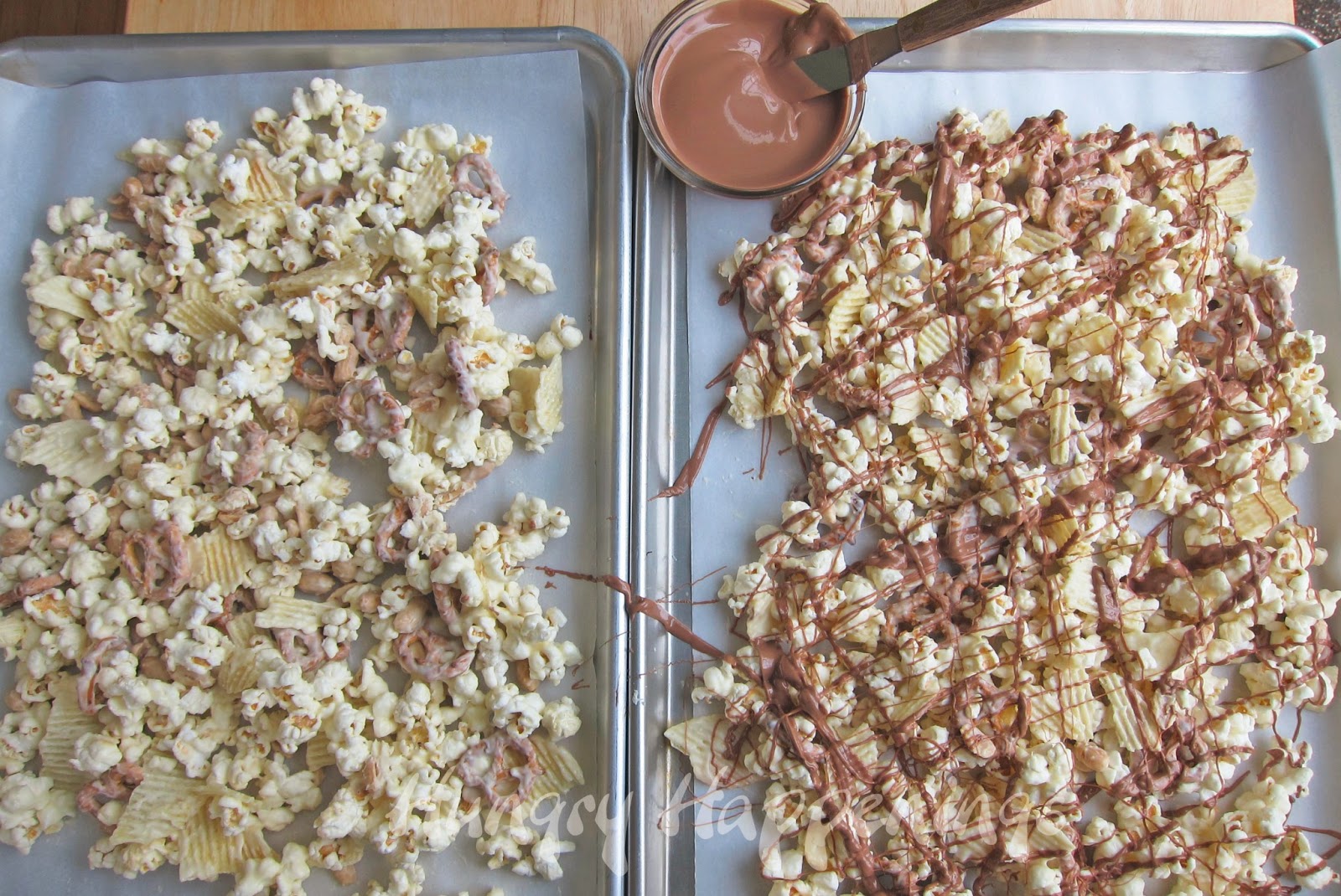 White Chocolate Popcorn with Peanuts, Pretzels, and Chips