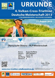 1. Platz Rheinland-Pfalz Cross Triathlon AK30 Urkunde