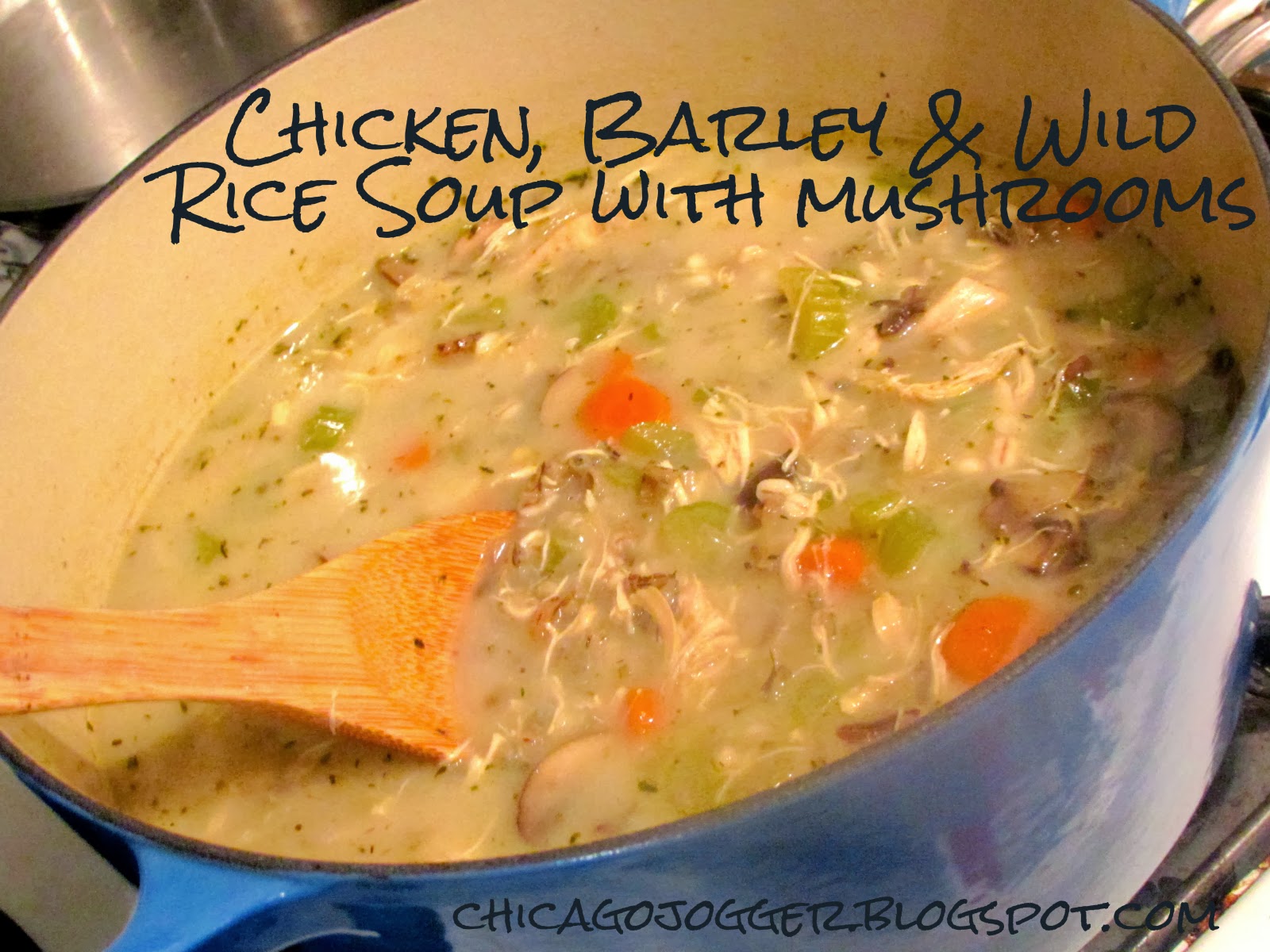 Chicago Jogger Chicken, Barley & Wild Rice Soup with Mushrooms.