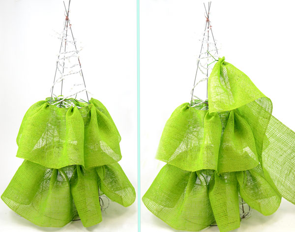 keep ruffling burlap ribbon and filling in the tomato cage form - Tomato Cage Christmas Tree With Mesh keep ruffling burlap ribbon and filling in the tomato cage form - Tomato Cage Christmas Tree With Mesh