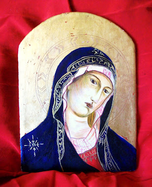 Falsi d'autore con tecniche antiche  - icone sacre Madonna col Bambino di Simone Martini particolar